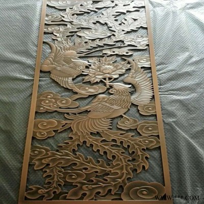 非標定制10MM厚拉絲紅古銅鋁雕鏤空屏風 鋁板立體浮雕鏡面鈦金屏風 鋁板屏風