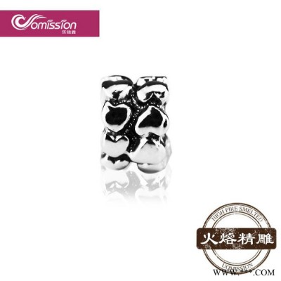 歐美飾品配件 大孔金屬珠電鍍白K散珠 手串diy雙排心珠子代發