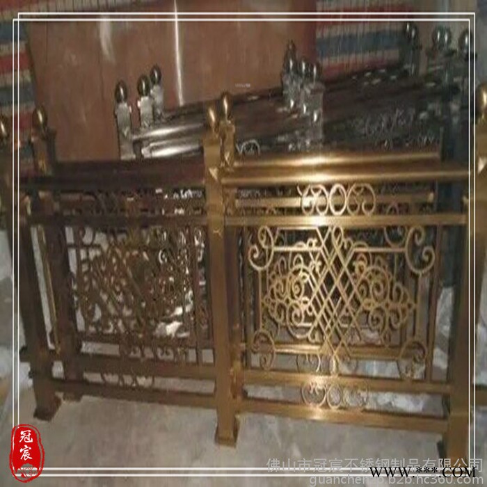 冠宸24K金樓梯扶手護欄 電泳K金樓梯扶手護欄 電泳玫瑰金樓梯扶手護欄生產廠家 提供上門測量安裝服務