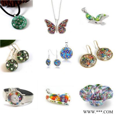 曼德1707006-2-7DIY工具 電鍍槽250克裝熱熔琉璃玻璃切塊藍色大圈圖案多種顏色千花微波窯爐玻璃