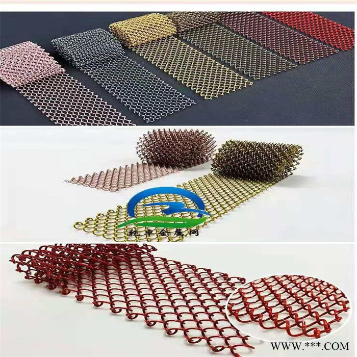 乾卓金屬裝飾網簾不銹鋼扁絲網波浪裝飾網鍍鈦網電鍍網斜孔網做舊仿古金屬網