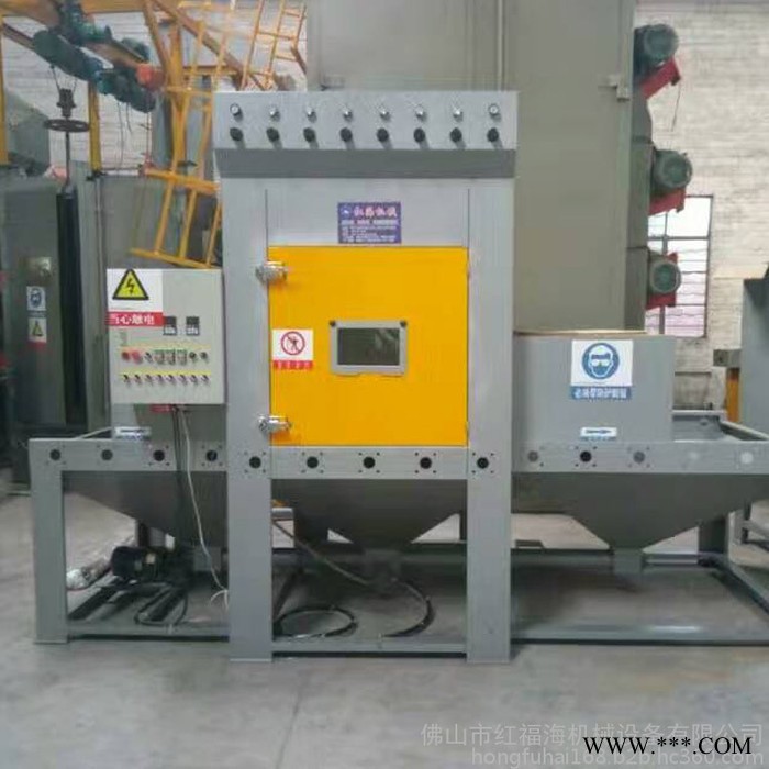 噴砂機佛山拋丸機廠家平面輸送自動式噴沙機電鍍掛具脫漆處理拋丸機