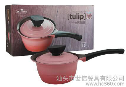 韓國進口 君圣斯 皇后系列 電磁爐煤氣爐通用 壓鑄鋁陶瓷涂層 18cm郁金香單柄奶鍋