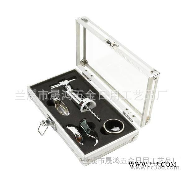 外貿原單開窗鋁制工具盒4件套帶鋅合金開瓶器倒酒器酒環SHLG-3806
