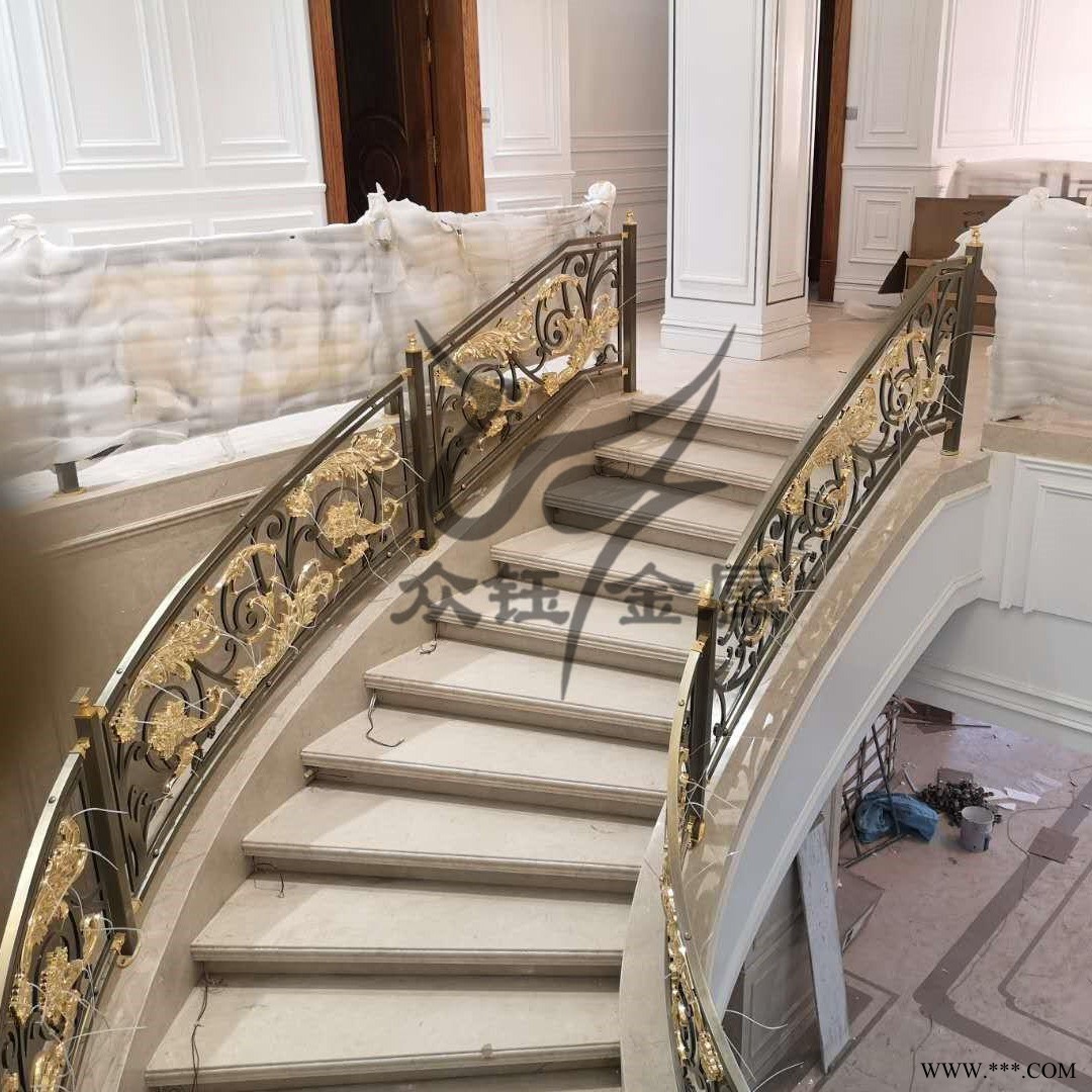 眾鈺  中式紅古鋁板雕刻樓梯護欄 黃古銅中式樓梯鋁藝雕刻護欄